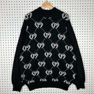 Phat Farm Black Streetwear All Over‎ Sz XXL Knit Sweater Grandpa 90s Logo Turtle